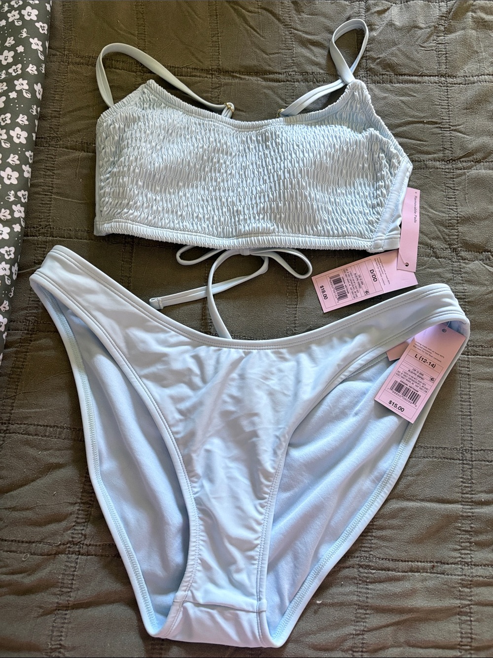 Wild Fable Light Blue Smocked Bandeau Bikini Set with Straps